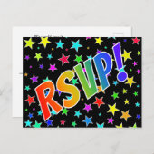 Leuke regenboogletters "RSVP!" + sterrenpatroon Briefkaart (Voorkant / Achterkant)