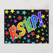 Leuke regenboogletters "RSVP!" + sterrenpatroon Briefkaart (Voorkant)