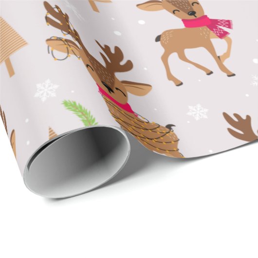 Leuke rendieren in sjaals en lichte kerst cadeaupapier (Rol Hoek)