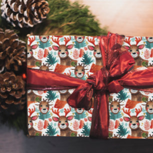 Leuke rendieren rood wit groen kerst Waterverf Cadeaupapier