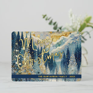 Leuke retro Abstracte wintersneeuw Wonderland Art Folie Feestdagenkaart