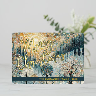 Leuke retro Abstracte wintersneeuw Wonderland Art Folie Feestdagenkaart