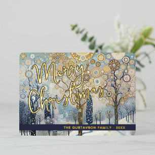 Leuke retro Abstracte wintersneeuw Wonderland Art Folie Feestdagenkaart