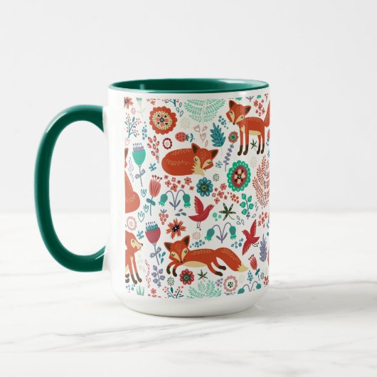 Leuke retro bloemen vogels & rode vossen patroon mok (Links)