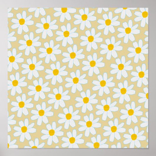 Leuke Retro Boho Daisy Patroon Art Print (Voorkant)