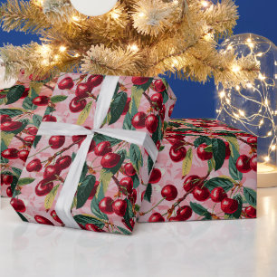 Leuke Retro 'Cherry Pop' Roze Cadeaupapier