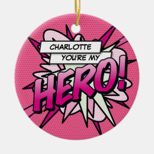 Leuke Retro Comic Je bent mijn HERO Pink Keramisch Ornament