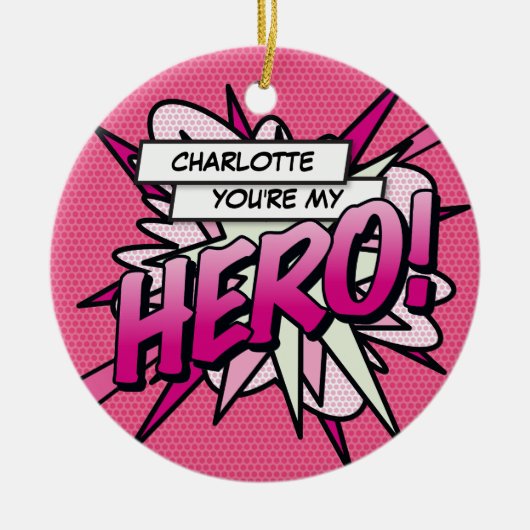 Leuke Retro Comic Jij bent mijn HERO Roze Keramisch Ornament (Voorkant)