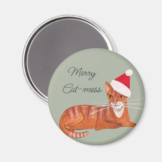 Leuke retro gember kat - mess groene kerst magneet (Voorkant / Achterkant)