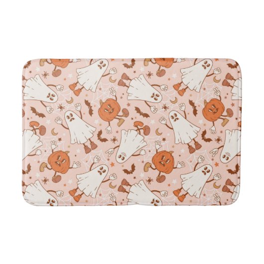 Leuke Retro Ghost & Jack-O-Lantern Patroon Badmat (Voorkant)