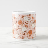 Leuke Retro Ghost & Jack-O-Lantern Patroon Extra Grote Beker (Voorkant)