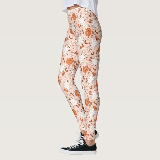 Leuke Retro Ghost & Jack-O-Lantern Patroon Leggings (Links)