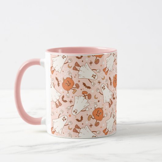 Leuke Retro Ghost & Jack-O-Lantern Patroon Mok (Links)