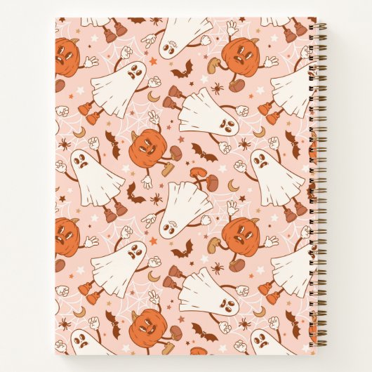 Leuke Retro Ghost & Jack-O-Lantern Patroon Notitieboek (Achterkant)