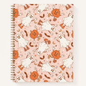 Leuke Retro Ghost & Jack-O-Lantern Patroon Notitieboek (Voorkant)