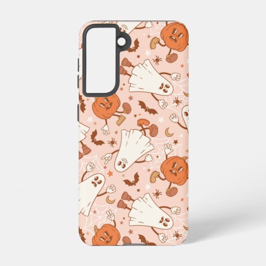 Leuke Retro Ghost & Jack-O-Lantern Patroon Samsung Galaxy Hoesje (Achterkant)