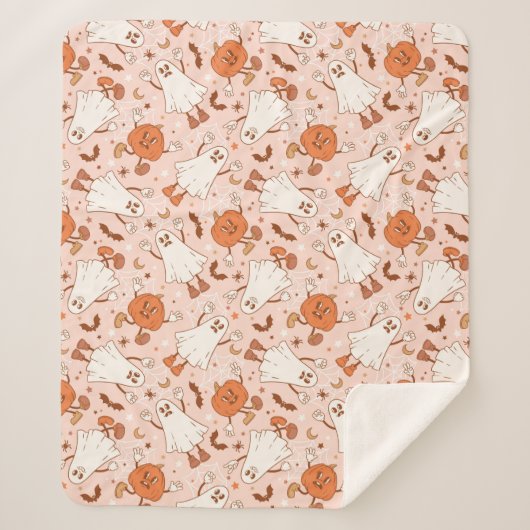 Leuke Retro Ghost & Jack-O-Lantern Patroon Sherpa Deken (Voorkant)