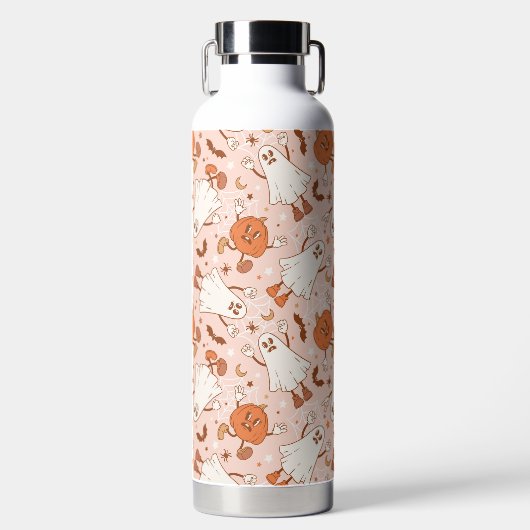 Leuke Retro Ghost & Jack-O-Lantern Patroon Waterfles (Voorkant)