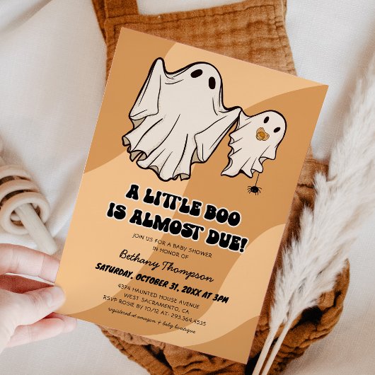 Leuke Retro Halloween Little Boo Baby shower Kaart