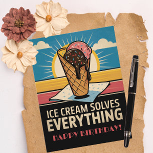 Leuke Retro Ice Cream Cone, verjaardag Briefkaart