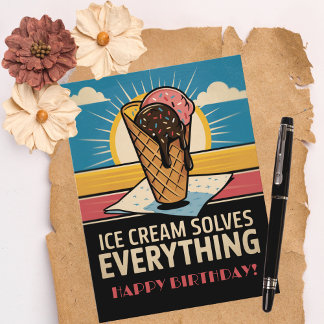 Leuke Retro Ice Cream Cone, verjaardag Briefkaart