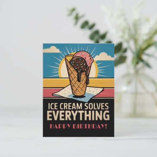 Leuke Retro Ice Cream Cone, verjaardag Briefkaart (Staand voorkant)