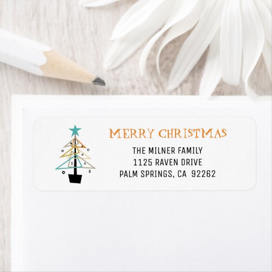 Leuke retro kerstboom Mid Century Modern Etiket (Insitu)