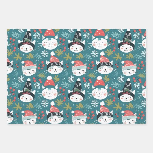 Leuke Retro Kerstkatten Inpakpapier Vel (Voorkant)