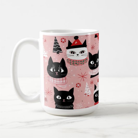 Leuke retro kerstkatten op roze Mok (Links)