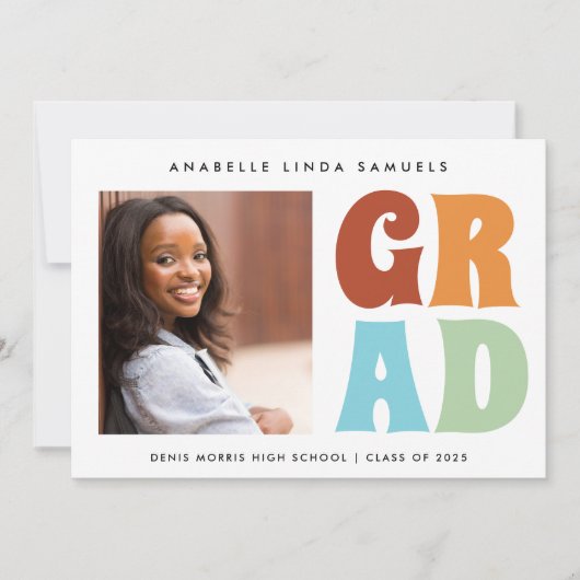 Leuke Retro Kleuren Foto 2025 Afstuderen Aankondiging (Voorkant)