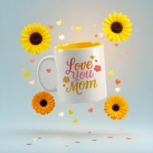 Leuke retro kleurrijke liefde je moeder typografie tweekleurige koffiemok