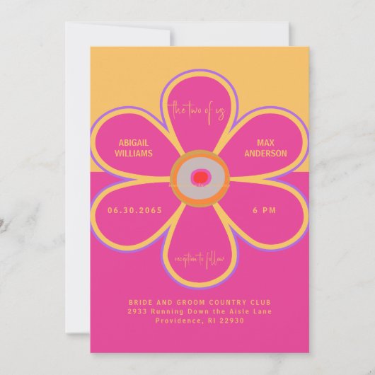 Leuke Retro Pink & Yellow The Two of Us bruiloft Kaart (Voorkant)