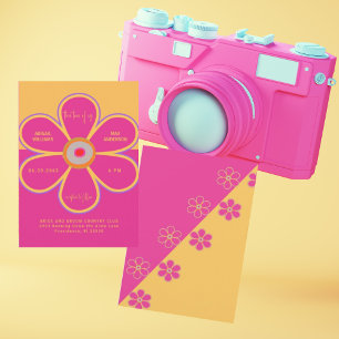 Leuke Retro Pink & Yellow The Two of Us bruiloft Kaart