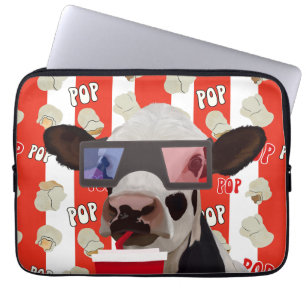 Leuke retro popcorn grillige Koe - rode strepen Laptop Sleeve