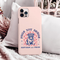 Leuke Retro Pug "Pugs Not Drugs" Muted Pastel Kleu