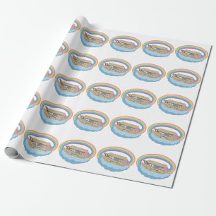 Leuke retro Rainbow Noah's Ark op wit Cadeaupapier