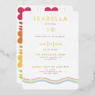 Leuke Retro Regenboog Bloem Verjaardagsfeest Folie Uitnodiging
