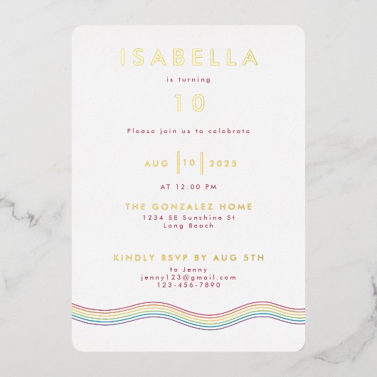 Leuke Retro Regenboog Bloem Verjaardagsfeest Folie Uitnodiging (Voorkant)