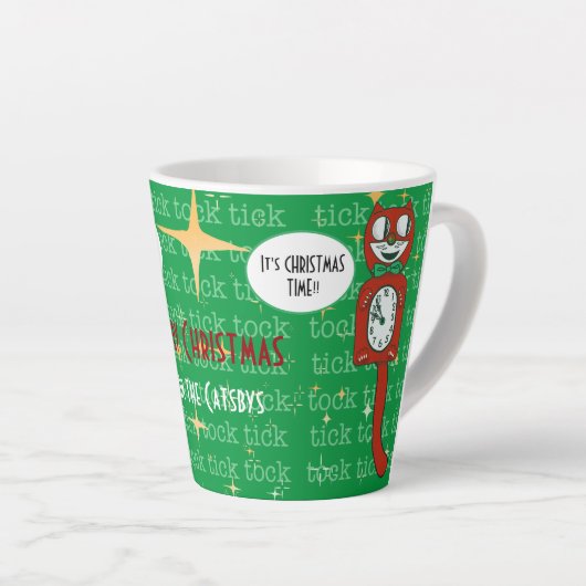Leuke Retro Rood Groen Custom Christmas Cat Latte Mok (Rechterhoek)