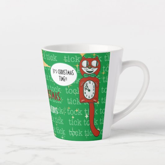 Leuke Retro Rood Groen Custom Christmas Cat Latte Mok (Rechts)