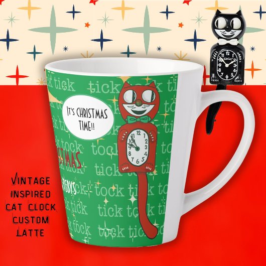 Leuke Retro Rood Groen Custom Christmas Cat Latte Mok