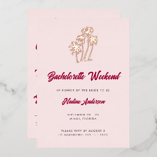 Leuke Retro Roze Palmbomen Bachelorette Weekend Folie Uitnodiging