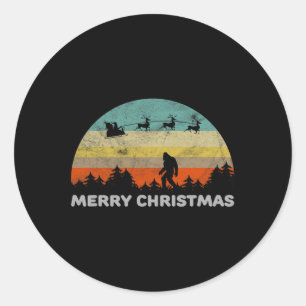 Leuke retro stijl grote voet vrolijke kerst yeti ronde sticker