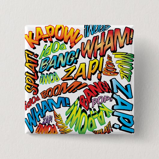 Leuke Retro Stripboek Pop Art Geluiden Vierkante Button 5,1 Cm (Voorkant)