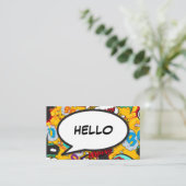 Leuke Retro Striptekstballon HALLO Visitekaartje (Staand voorkant)