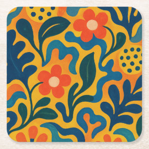 Leuke Retro Tuin Collage Patroon Motief Vierkante Kartonnen Onderzetter