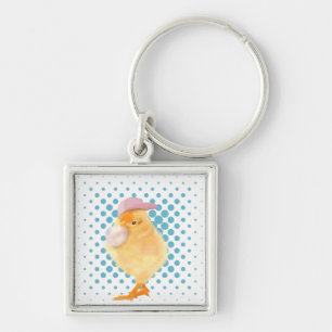 Leuke Retro Vibes Chick Blowing Bubblegum Wit Sleutelhanger