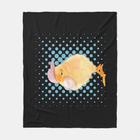Leuke Retro Vibes Chick Blowing Bubblegum Zwart Fleece Deken (Voorkant)