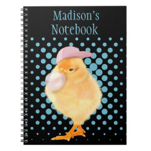 Leuke Retro Vibes Chick Blowing Roze Bubblegum Notitieboek