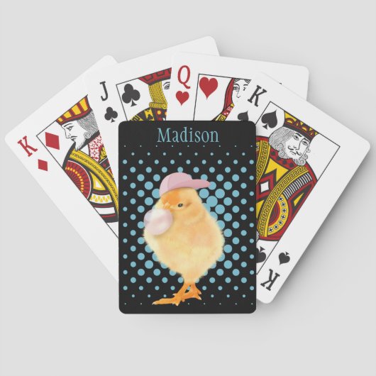 Leuke Retro Vibes Chick Blowing Roze Bubblegum Pokerkaarten (Achterkant)